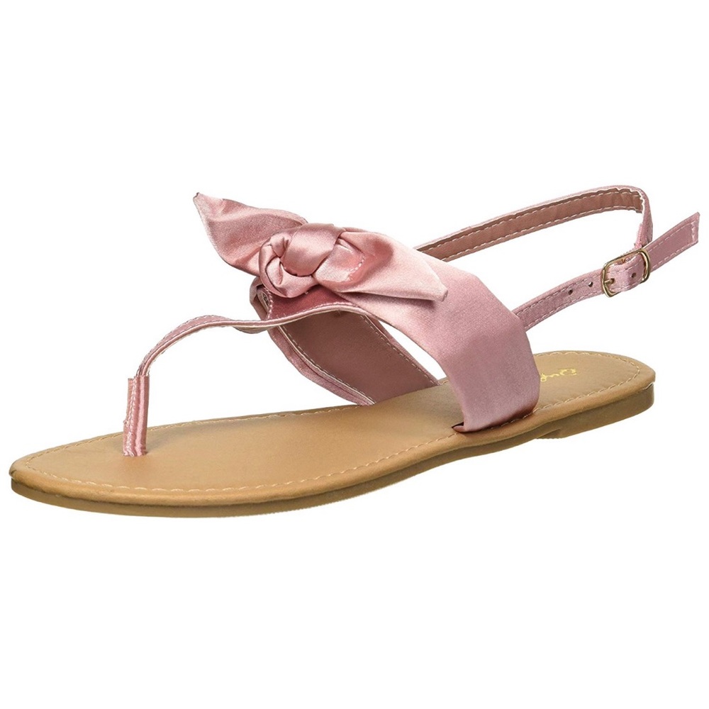 Qupid Women's Thong Bow Flat Sandal, Black,